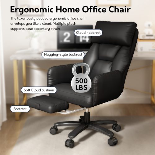 Solfway Criss Cross Desk Chair, Cross Legged Office Chair with Wheels, Black Leather Big and Tall Reclining Office Chair 500lbs with Foot Rest, Reversible Armrests & Wide Seat - Image 9
