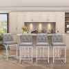 Solfway Bar Stools Set of 6, 24" Kitchen Counter Height Bar Stools with Back Golden Metal Legs and Footrest, Gray Leather Barstools for Kitchen Island