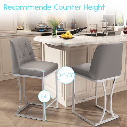 Solfway Bar Stools Set of 6, 24" Kitchen Counter Height Bar Stools with Back Golden Metal Legs and Footrest, Gray Leather Barstools for Kitchen Island - Image 5