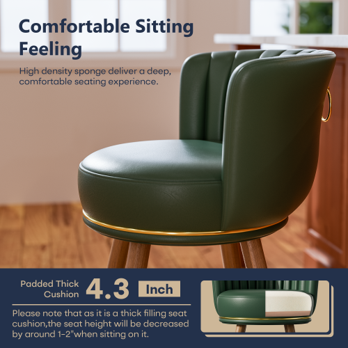 Solfway Swivel Counter Height Bar Stools Set of 4, 24 inch Green Leather Kitchen Counter Stools with Backs, Wood Legs and Footrest, Bar Chairs for Kitchen Island - Image 5