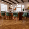 Solfway Swivel Counter Height Bar Stools Set of 4, 24 inch Green Leather Kitchen Counter Stools with Backs, Wood Legs and Footrest, Bar Chairs for Kitchen Island