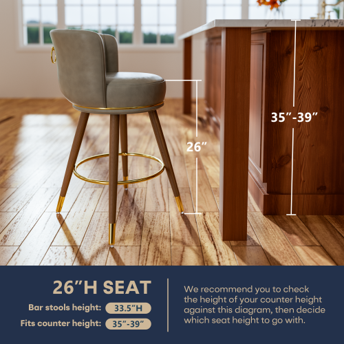 Solfway Counter Height Bar Stools, Round Seat Swivel Bar Stool Set of 4, 26 inch Low Back Leather Bar Chair with Wood Leg for Kitchen Island 300lbs, Grey - Image 5