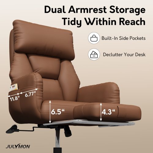 Solfway Criss Cross Desk Chair, Cross Legged Office Chair with Wheels, Brown Leather Big and Tall Reclining Office Chair 500lbs with Foot Rest, Reversible Armrests & Wide Seat - Image 4