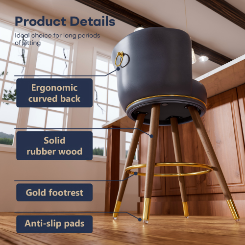 Solfway Swivel Counter Height Bar Stools Set of 4, 24 inch Blue Leather Kitchen Swivel Counter Stools with Backs, Metal Legs and Footrest, Bar Chairs for Kitchen Island - Image 3