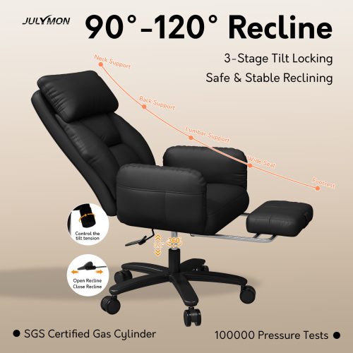 Solfway Criss Cross Desk Chair, Cross Legged Office Chair with Wheels, Black Leather Big and Tall Reclining Office Chair 500lbs with Foot Rest, Reversible Armrests & Wide Seat - Image 5