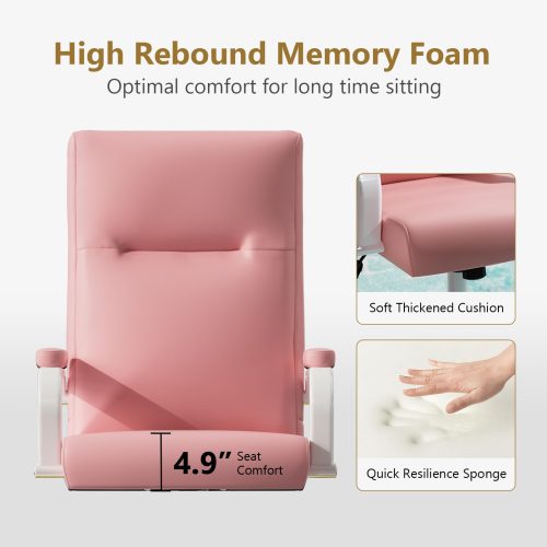Pink Desk Chair, High Back Leather Executive Office Chair for Girl and Women, Adjustable Height Computer Desk Chairs with Wheels and Arms - Image 6