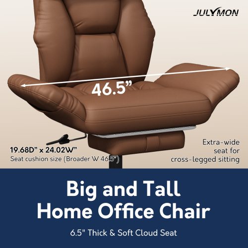 Solfway Criss Cross Desk Chair, Cross Legged Office Chair with Wheels, Brown Leather Big and Tall Reclining Office Chair 500lbs with Foot Rest, Reversible Armrests & Wide Seat - Image 6