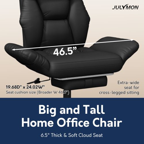 Solfway Criss Cross Desk Chair, Cross Legged Office Chair with Wheels, Black Leather Big and Tall Reclining Office Chair 500lbs with Foot Rest, Reversible Armrests & Wide Seat - Image 6