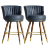 Solfway Counter Height Bar Stools, Round Seat Swivel Bar Stool Set of 2, 26 inch Low Back Leather Bar Chair with Wood Leg for Kitchen Island 300lbs, Navy