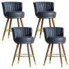 Solfway Counter Height Bar Stools, Round Seat Swivel Bar Stool Set of 4, 26 inch Low Back Leather Bar Chair with Wood Leg for Kitchen Island 300lbs, Navy
