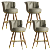 Solfway Counter Height Bar Stools, Round Seat Swivel Bar Stool Set of 4, 26 inch Low Back Leather Bar Chair with Wood Leg for Kitchen Island 300lbs, Grey