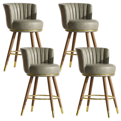 Solfway Counter Height Bar Stools, Round Seat Swivel Bar Stool Set of 4, 26 inch Low Back Leather Bar Chair with Wood Leg for Kitchen Island 300lbs, Grey