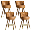 Solfway Counter Height Bar Stools, Round Seat Swivel Bar Stool Set of 4, 26 inch Low Back Leather Bar Chair with Wood Leg for Kitchen Island 300lbs, Brown