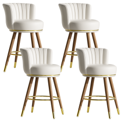 Solfway Counter Height Bar Stools, Round Seat Swivel Bar Stool Set of 4, 26 inch Low Back Leather Bar Chair with Wood Leg for Kitchen Island 300lbs, Beige