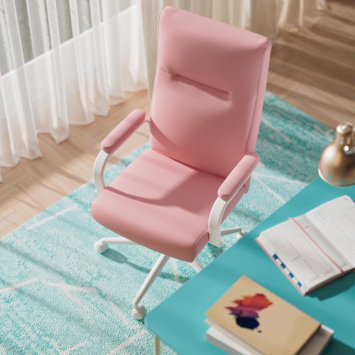 Pink Desk Chair, High Back Leather Executive Office Chair for Girl and Women, Adjustable Height Computer Desk Chairs with Wheels and Arms - Image 4