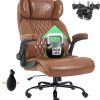Solfway Big and Tall Office Chair 500LBS with Adjustable Lumbar Support and Padded Flip-up Arms, Brown PU Leather Executive Computer Desk Chair with Rubber Wheels and Wide Seat for Adults Teens