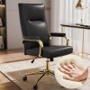 Solfway Black and Gold Office Chair Memory Foam, Leather Computer Desk Chairs with Wheels and Arms, High Back Executive Office Chair for Girl and Women