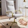 Solfway White and Gold Office Chair Memory Foam, White Leather Computer Desk Chairs with Wheels and Arms, High Back Executive Office Chair for Girl and Women