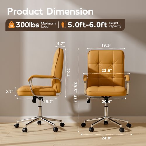 Solfway Brown Office Chair, Swivel Leather Computer Desk Chair with Wheels and Padded Arms, Executive Office Chair for Adults - Image 2