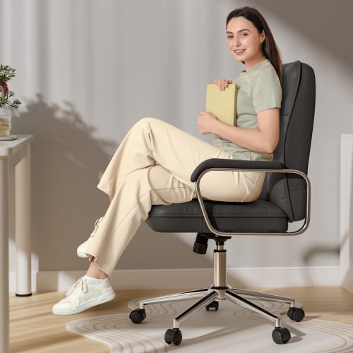 Solfway Black Office Chair, Swivel Leather Computer Desk Chair with Wheels and Padded Arms, Executive Office Chair for Adults - Image 7