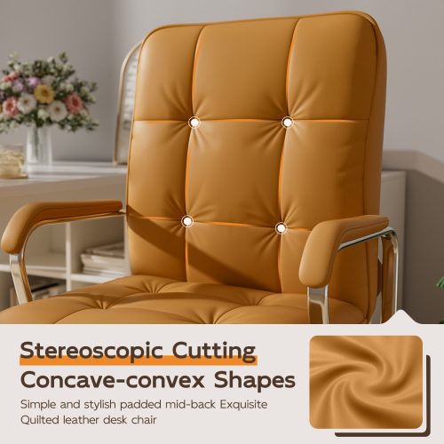 Solfway Brown Office Chair, Swivel Leather Computer Desk Chair with Wheels and Padded Arms, Executive Office Chair for Adults - Image 4
