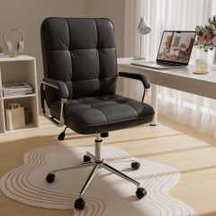 Solfway Black Office Chair, Swivel Leather Computer Desk Chair with Wheels and Padded Arms, Executive Office Chair for Adults