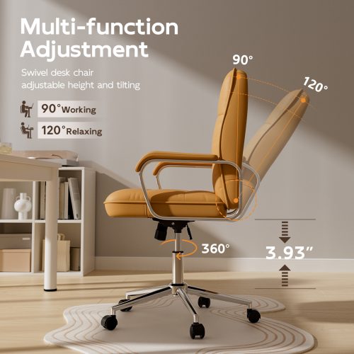 Solfway Brown Office Chair, Swivel Leather Computer Desk Chair with Wheels and Padded Arms, Executive Office Chair for Adults - Image 5