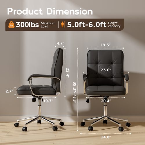 Solfway Black Office Chair, Swivel Leather Computer Desk Chair with Wheels and Padded Arms, Executive Office Chair for Adults - Image 2