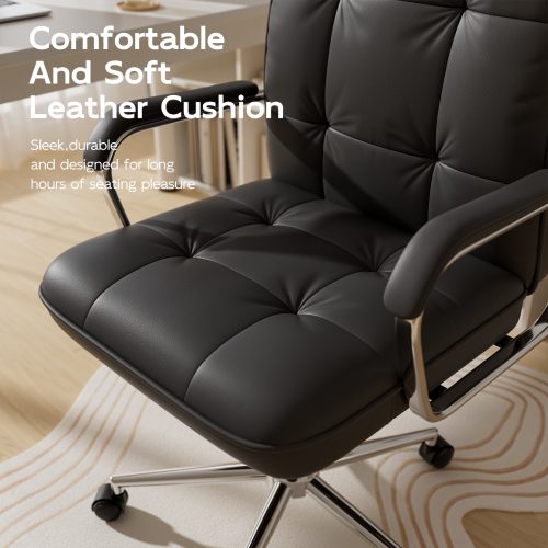 Solfway Black Office Chair, Swivel Leather Computer Desk Chair with Wheels and Padded Arms, Executive Office Chair for Adults - Image 3
