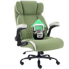 Solfway Big and Tall Office Chair 500LBS with Adjustable Lumbar Support and Padded Flip-up Arms, Green Fabric Ergonomic Executive Computer Desk Chair with Rubber Wheels and Wide Seat for Adults Teens