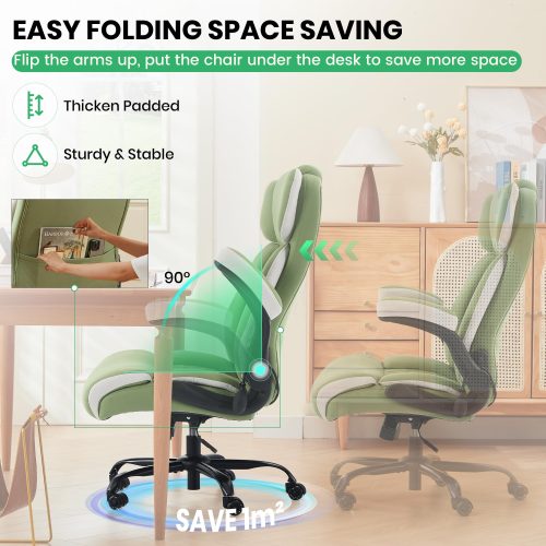 Solfway Big and Tall Office Chair 500LBS with Adjustable Lumbar Support and Padded Flip-up Arms, Green Fabric Ergonomic Executive Computer Desk Chair with Rubber Wheels and Wide Seat for Adults Teens - Image 5