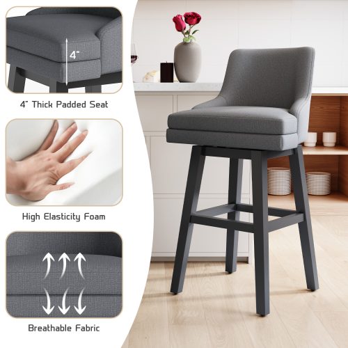 Solfway Bar Stools Set of 4, 26" H Upholstered Barstools with Backs, Swivel Modern Counter Height Bar Stool Chairs for Kitchen Island, Wood Legs, Gray Fabric Counter Stools - Image 8