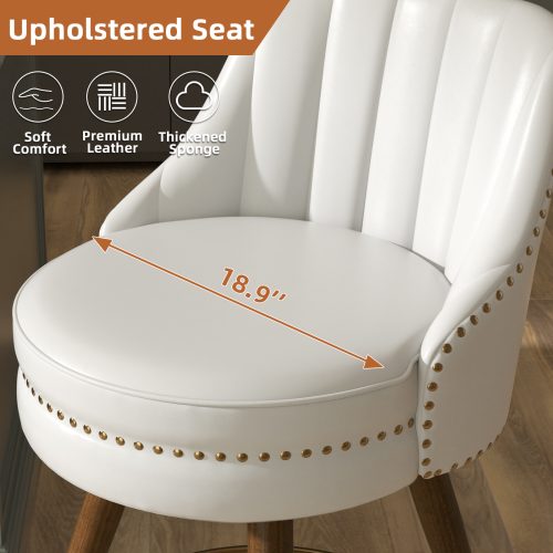 Solfway 24" Counter Height Bar stools Set of 4, White Leather Bar Stools with Backs, Swivel Counter Stools with Wooden Legs For Kitchen Island - Image 6