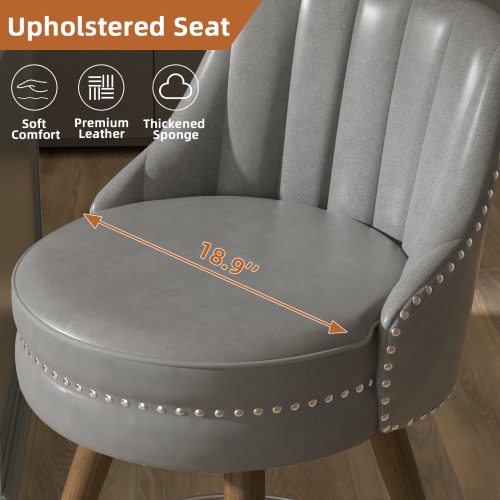 Solfway 24" Counter Height Bar stools Set of 4, Gray Leather Bar Stools with Backs, Swivel Counter Stools with Wooden Legs For Kitchen Island - Image 6
