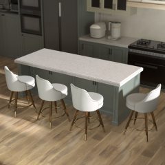 Solfway 24" Counter Height Bar stools Set of 4, White Leather Bar Stools with Backs, Swivel Counter Stools with Wooden Legs For Kitchen Island