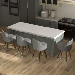 Solfway 24" Counter Height Bar stools Set of 4, Gray Leather Bar Stools with Backs, Swivel Counter Stools with Wooden Legs For Kitchen Island