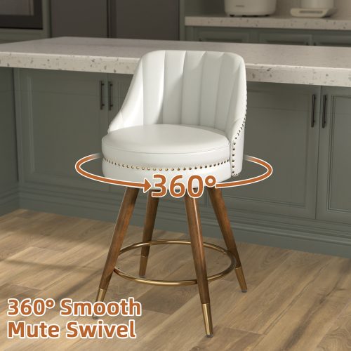 Solfway 24" Counter Height Bar stools Set of 4, White Leather Bar Stools with Backs, Swivel Counter Stools with Wooden Legs For Kitchen Island - Image 3