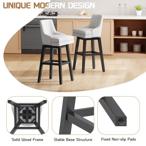 Solfway Bar Stools Set of 6, 26" H Upholstered Barstools with Backs, Swivel Modern Counter Height Bar Stool Chairs for Kitchen Island, Wood Legs, White Fabric Counter Stools - Image 7