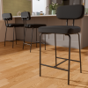 Solfway Counter Height Bar Stools Set of 3, 26" Black Fabric Kitchen Counter Stools with Backs, Metal Legs, Footrest and Wide Seat, Bar Chairs for Kitchen Island