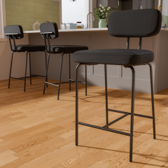 Solfway Counter Height Bar Stools Set of 3, 26" Black Fabric Kitchen Counter Stools with Backs, Metal Legs, Footrest and Wide Seat, Bar Chairs for Kitchen Island