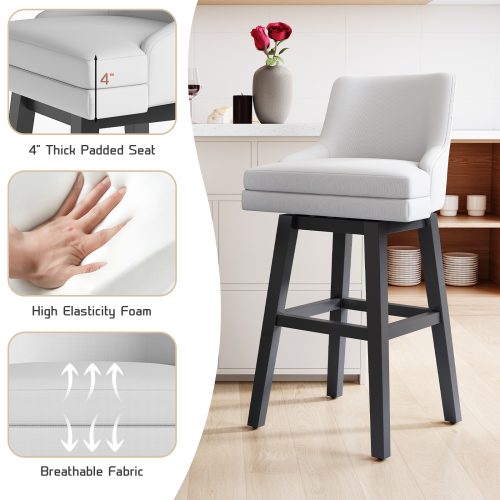 Solfway Bar Stools Set of 6, 26" H Upholstered Barstools with Backs, Swivel Modern Counter Height Bar Stool Chairs for Kitchen Island, Wood Legs, White Fabric Counter Stools - Image 6