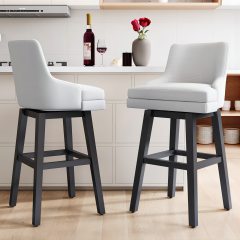 Solfway Bar Stools Set of 2, 26" H Upholstered Barstools with Backs, Swivel Modern Counter Height Bar Stool Chairs for Kitchen Island, Wood Legs, White Fabric Counter Stools