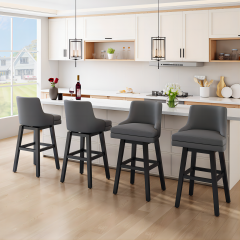 Solfway Bar Stools Set of 4, 26" H Upholstered Barstools with Backs, Swivel Modern Counter Height Bar Stool Chairs for Kitchen Island, Wood Legs, Gray Fabric Counter Stools