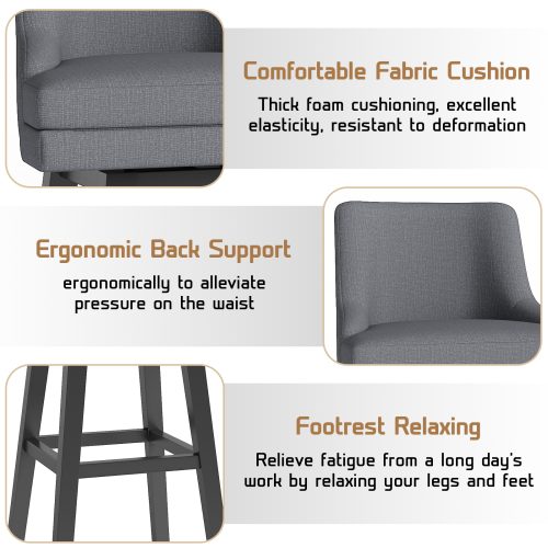 Solfway Bar Stools Set of 4, 26" H Upholstered Barstools with Backs, Swivel Modern Counter Height Bar Stool Chairs for Kitchen Island, Wood Legs, Gray Fabric Counter Stools - Image 6