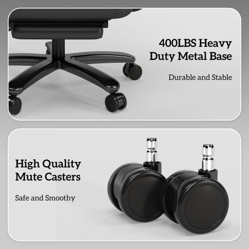 Solfway Big and Tall Office Chair 400lbs, Reclining Home Office Desk Chair with Footrest for Adult, High Back Wide Seat Executive Computer Chair, Black - Image 2