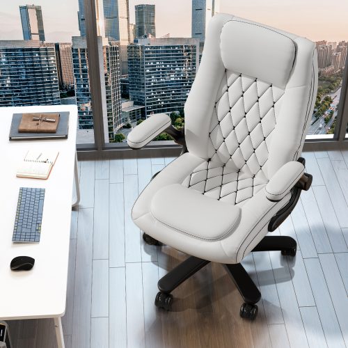 Solfway Big and Tall Office Chair 400LBS, High Back White Leather Executive Office Chair, Computer Desk Chairs with Adjustable Flip-up Arms, Wheels and Lumbar Support - Image 7