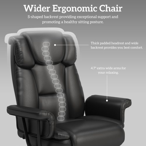 Solfway Big and Tall Office Chair 400lbs, Reclining Home Office Desk Chair with Footrest for Adult, High Back Wide Seat Executive Computer Chair, Black - Image 3