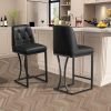 Solfway 24" Counter Height Bar Stools Set of 2, Black Leather Barstools with Back and Metal Legs, Counter Stools Bar Chair for Kitchen Island