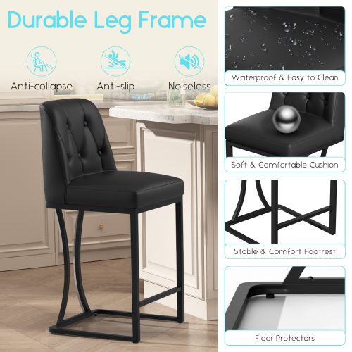 Solfway 24" Counter Height Bar Stools Set of 4, Black Leather Barstools with Back and Metal Legs, Counter Stools Bar Chair for Kitchen Island - Image 5