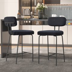 Solfway Counter Height Bar Stools Set of 2, 26" Black Fabric Kitchen Counter Stools with Backs, Metal Legs, Footrest and Wide Seat, Bar Chairs for Kitchen Island